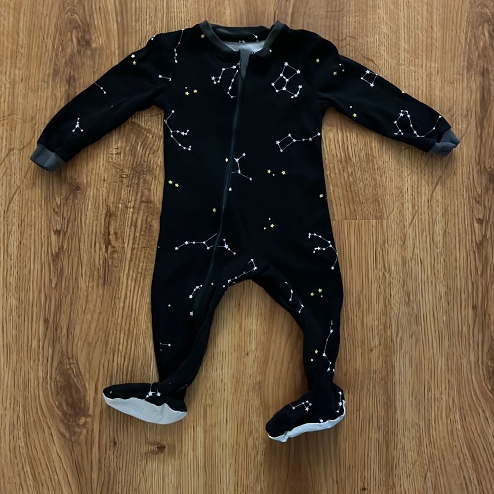 ZippyJamz Organic Cotton Black Constellations Star Night Pajamas 6-9m